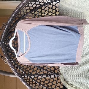 Heathered blue and taupe raglan top